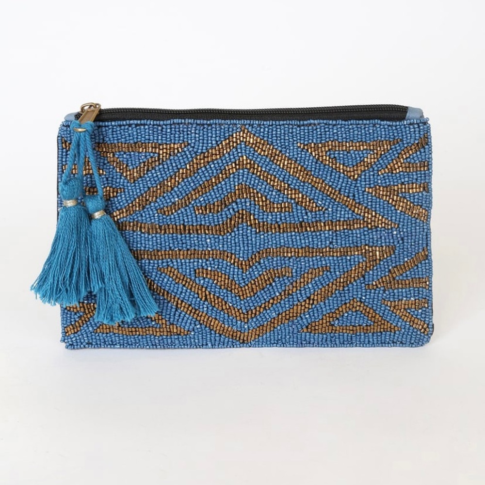Ashiana blue and gold Art Deco beaded clutch.